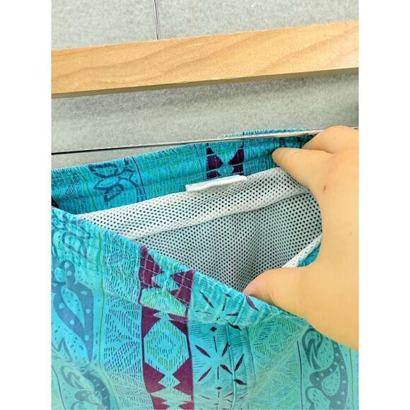 Vintage Cheetah Mervyns Mens Blue Purple Drawstring Swim Trunks Shorts Small - Picture 6 of 7